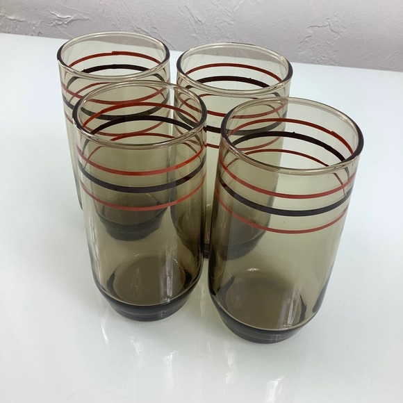 VTG MCM 1970s Smoked Tumblers Orange & Brown drinkware set of 4 EUC - Picture 9 of 9